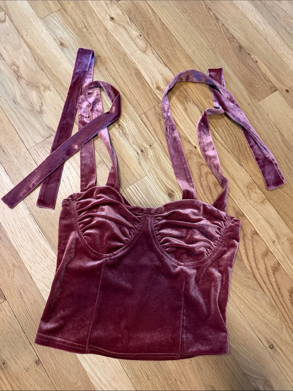 Lulu's Velvet Bustier Crop Top in Mauve Rose